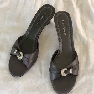 Kitten heel satin party slippers